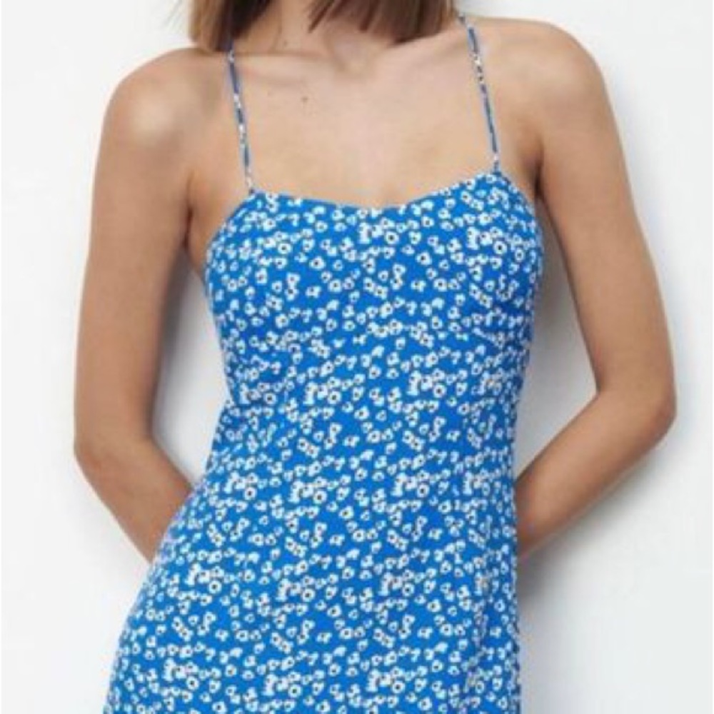 Zara blue floral tank mini sun dress - Picture 2 of 5